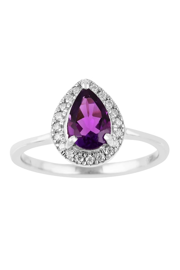 Natural Amethyst Teardrop February Birthstone Engagement Ring for Women- Purple Pear Shaped Healing Gemstone Halo Ring Gift For Women