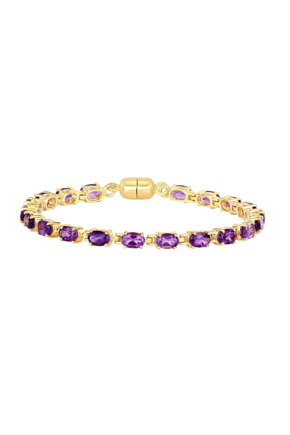 Natural Amethyst Tennis Bracelet in Sterling Silver 8.40 Carat 18k Yellow Gold Gift For Women