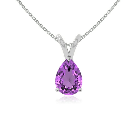 Natural Amethyst V-Bale Solitaire Pear Pendant Necklaces for Women in Sterling Silver,February Birthstone Jewelry Gifts for Her Birthday,Wedding Anniversary, Party, Mothers Day,Christmas, Valentines
