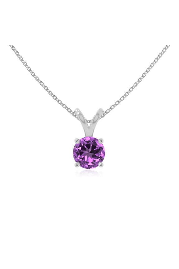 Natural Amethyst V-Bale Solitaire Round Pendant Necklaces for Women in Sterling Silver,February Birthstone Jewelry Gifts for Her Birthday,Wedding Anniversary,Party,Mothers Day,Christmas,Valentines