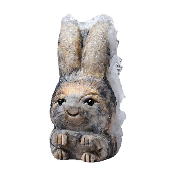 Natural Amethyst & White Quartz Crystal Cluster Bunny Figurine (2.75 x 1.38 x 1.38 in) Handcrafted Healing Crystal Home & Office Décor