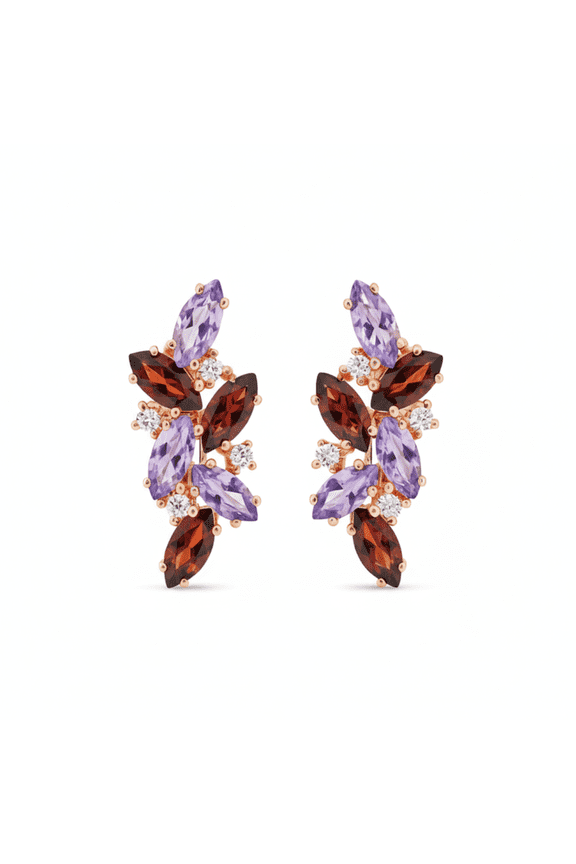 Sterling Silver 2.4 Ct Amethyst & Garnet Cocktail Earrings Birthday Gifts for Wife