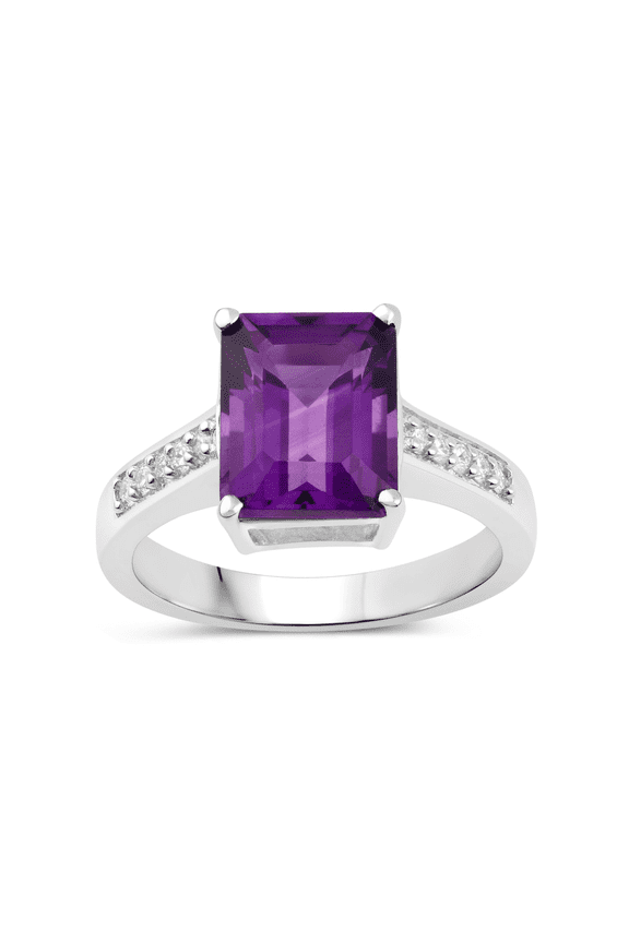 Genuine Amethyst Rings for Women Sterling Silver Lab Diamond Ring 3.39 Carat February Birthstone Jewelry Gift