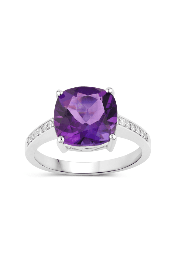 Amethyst Ring for Women 925 Sterling Silver Lab Diamond Accent