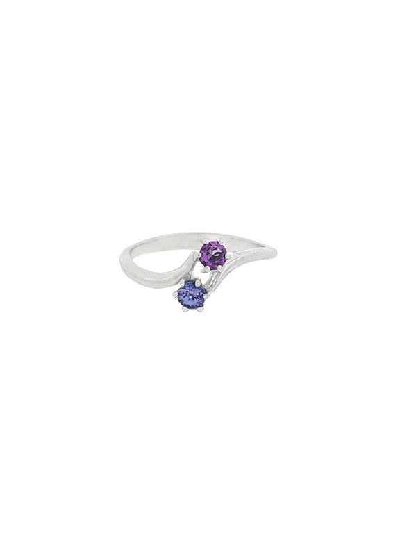 Natural Amethyst and Tanzanite Two-Stone Bypass Ring in Sterling Silver for Women, Purple and Blue