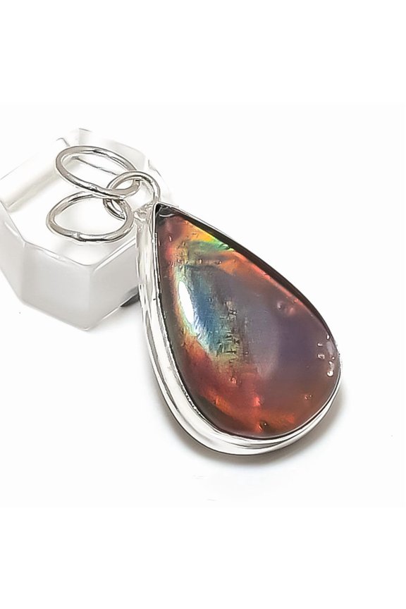 Natural Ammolite Gemstone 925 Sterling Silver Jewelry Pendant 1.85"