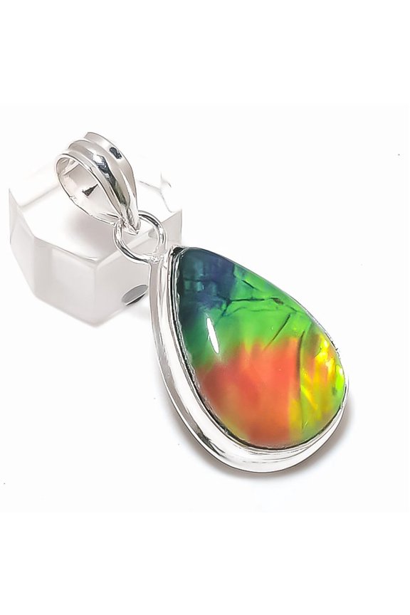 Natural Ammolite Gemstone 925 Sterling Silver Jewelry Pendant 1.89"