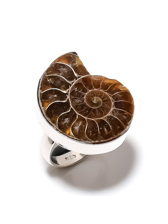 Natural Ammonite Fossil Gemstone 925 Sterling Silver Gift Ring Size 11