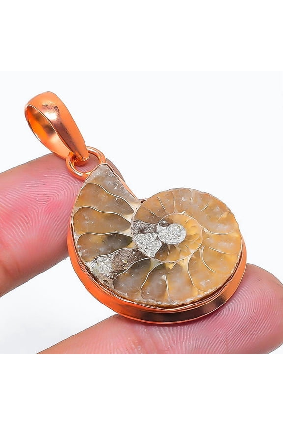 Natural Ammonite Fossil Gemstone 925 Sterling Silver Jewelry Pendant 1.77"