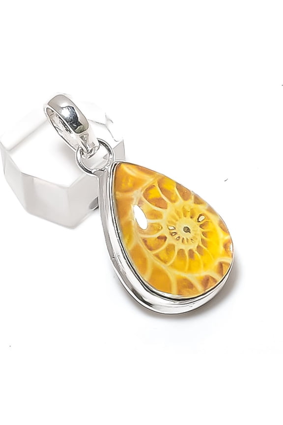 Natural Ammonite Fossil Gemstone 925 Sterling Silver Jewelry Pendant 1.77"