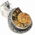 thumbnail image 1 of Natural Ammonite Fossil Gemstone 925 Sterling Silver Jewelry Pendant 2.21", 1 of 2