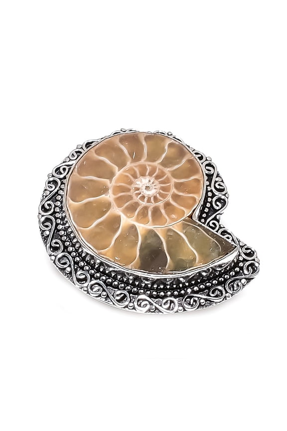 Natural Ammonite Fossil Gemstone 925 Sterling Silver Jewelry Ring Size 9