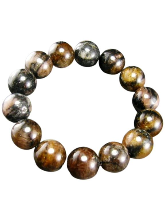 Natural Andalusite Chiastolite 12mm Round Shape Smooth Cut Beads Stretchable Bracelet for Men & Women.
