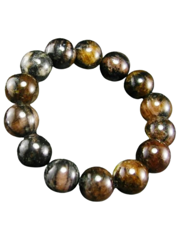 Natural Andalusite Chiastolite 14mm Round Shape Smooth Cut Beads Stretchable Bracelet for Men & Women.