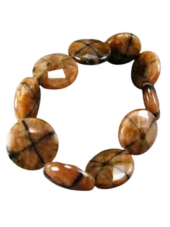 Natural Andalusite Chiastolite 16mm Coin Shape Smooth Cut Beads Stretchable Bracelet for Men & Women.