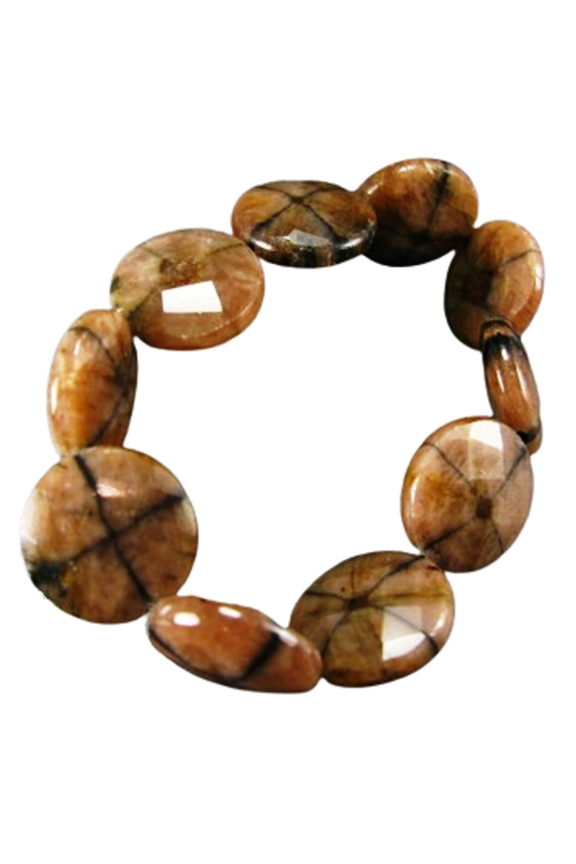 Natural Andalusite Chiastolite 16mm Coin Shape Smooth Cut Beads Stretchable Bracelet for Men & Women.