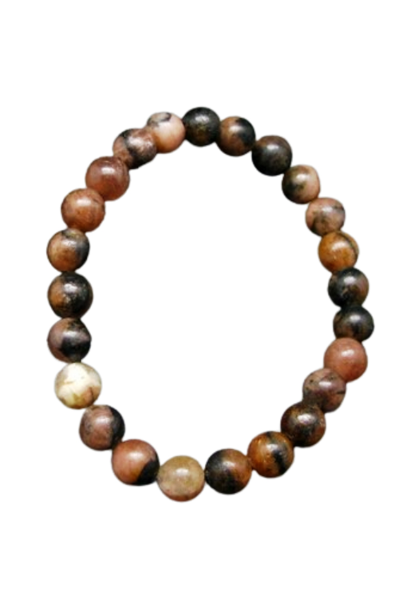 Natural Andalusite Chiastolite 6mm Round Shape Smooth Cut Beads Stretchable Bracelet for Men & Women.