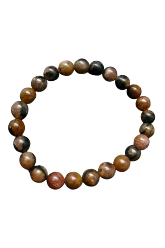 Natural Andalusite Chiastolite 8mm Round Shape Smooth Cut Beads Stretchable Bracelet For Men & Women. Unisex Bracelet