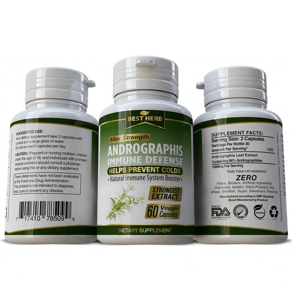Natural Andrographis 1000mg Supplement 60 Pills Healthy Immune System Support