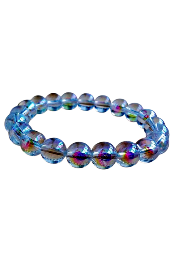 Natural Angel Aura Quartz 10mm Round Shape Smooth Cut Beads Stretchable Bracelet for Men & Women.
