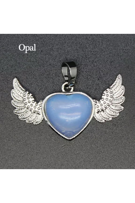 Natural Angel Wing Heart Crystal Pendant Stone Quartz Jewelry Healing Reiki Gift