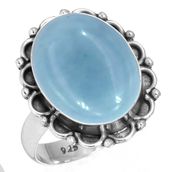 Natural Angelite Ring 925 Sterling Silver Handmade Jewelry