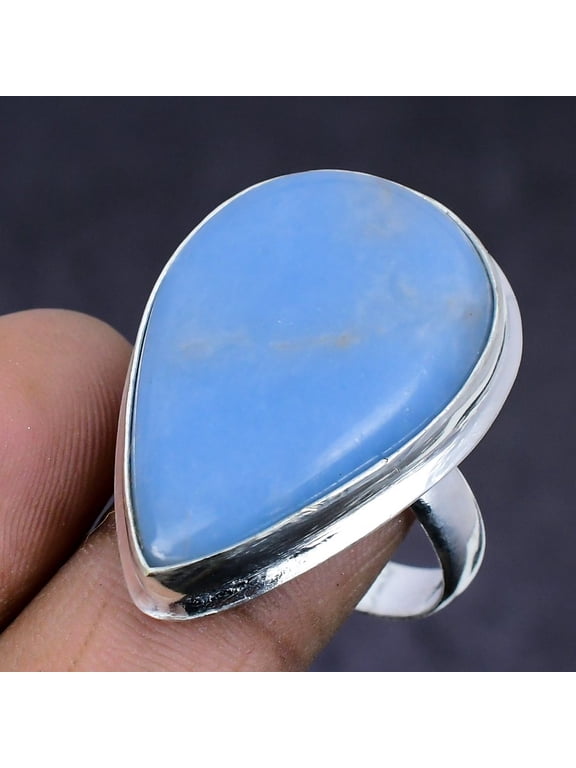 Natural Angelite Stone Gemstone 925 Sterling Silver Jewelry Ring Size 10