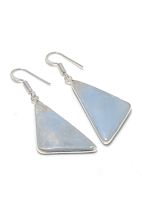 Natural Angelite Stone Gemstone Handmade 925 Sterling Silver Earring 2.13"
