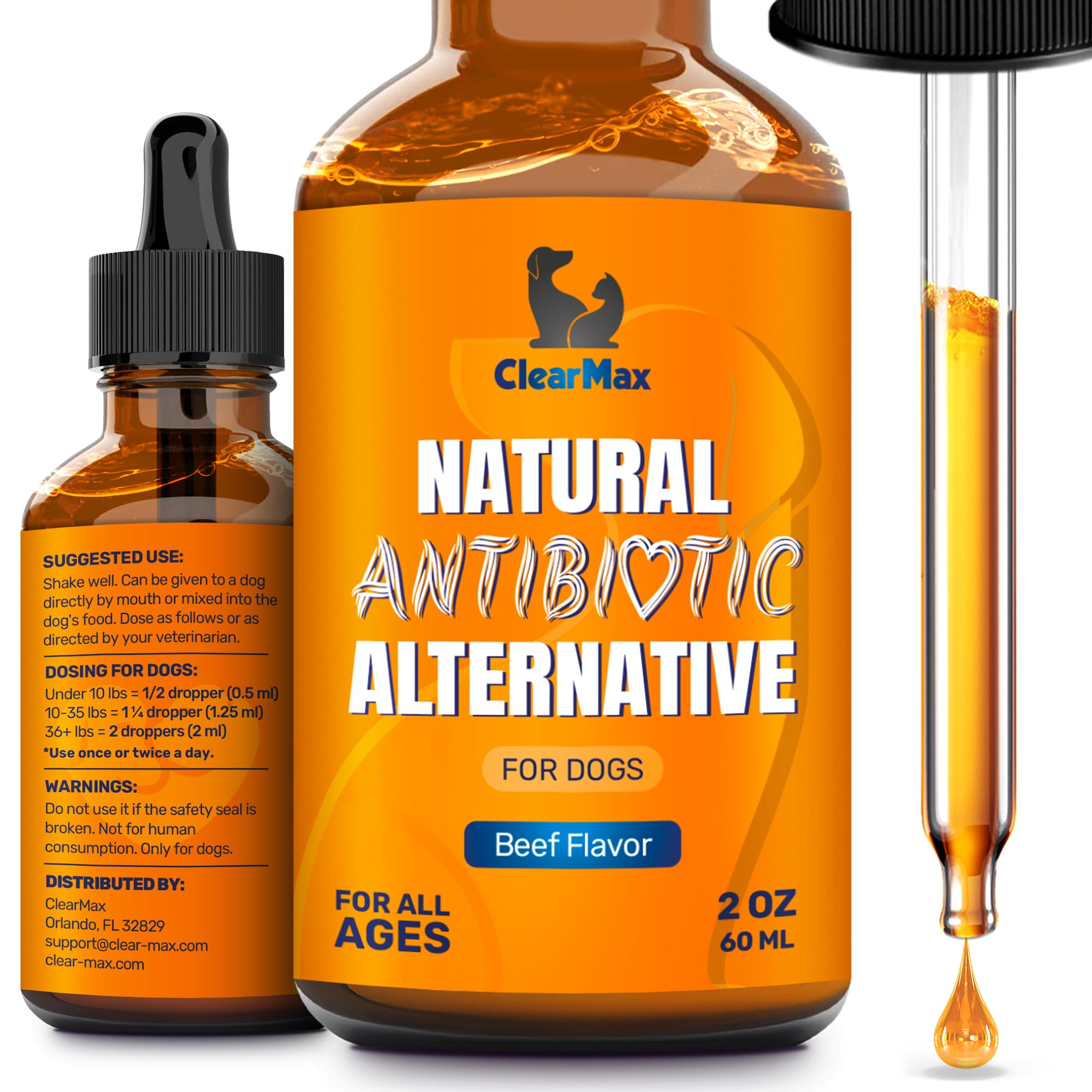 Natural Antibiotics for Dogs for HYZ01 Allergies, Infections, Digestive Moments - Dog Antibiotics with Beef Flavor May Support Urination and Breathing - Organic Composition with Cranberry - 2 Oz