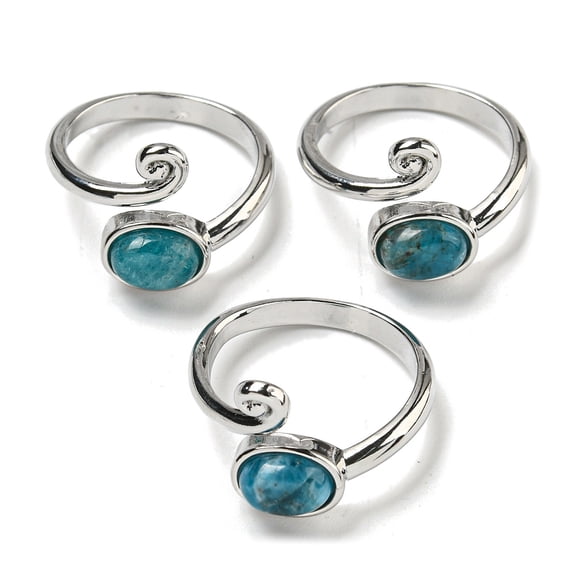 Natural Apatite Adjustable Rings with Platinum Brass Findings Long-Lasting Plated Jewely for Women Oval US Size 8(18.1mm)