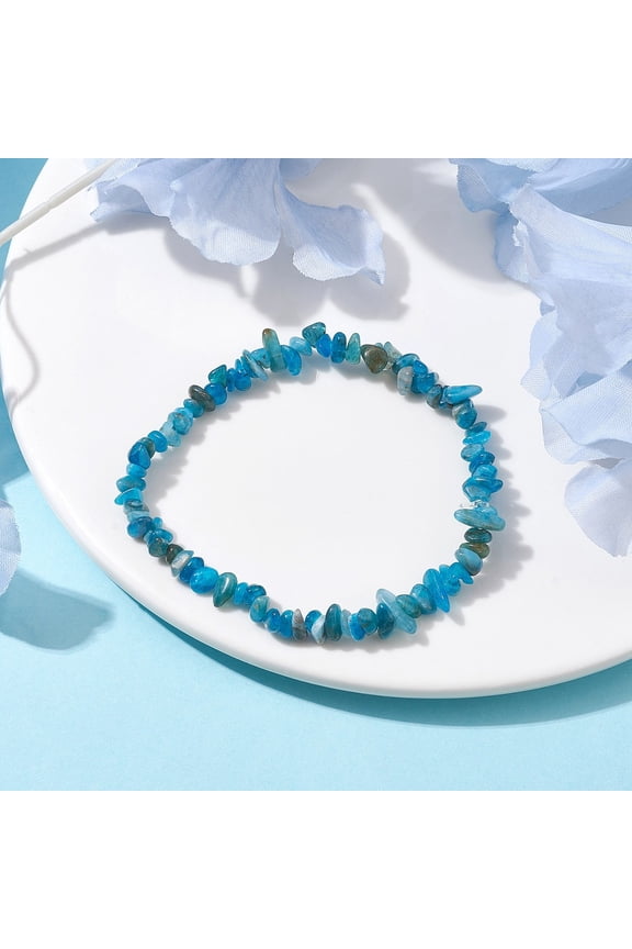 Natural Apatite Chips Beaded Stretch Bracelets for Women Inner Diameter: 2-1/4~2-1/2 inch(50~52mm) Apatite