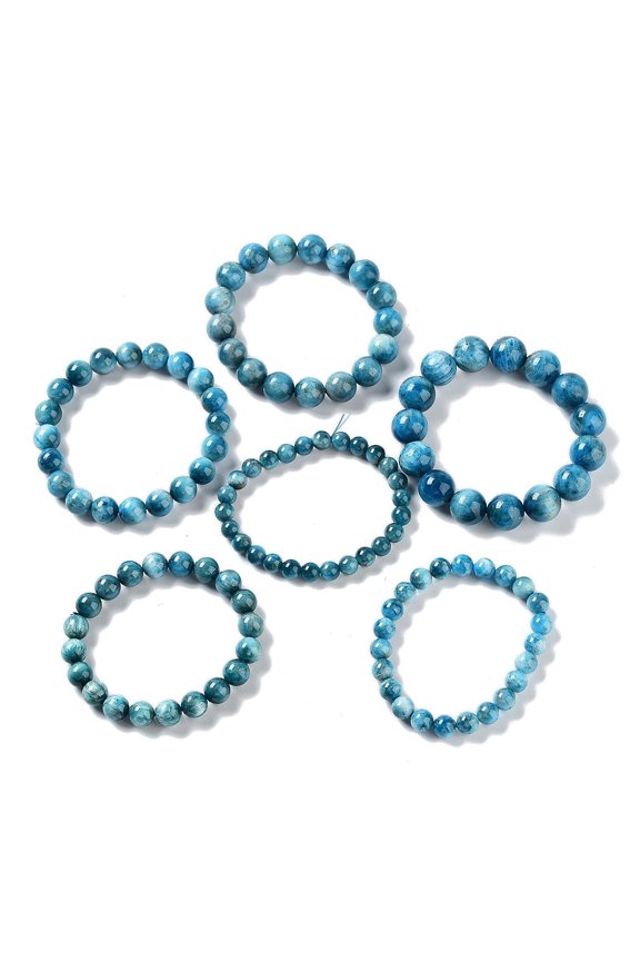 Natural Apatite Round Round Beaded Stretch Bracelets Inner Diameter: 2-1/8~2-3/8 inch(5.5cm) Apatite