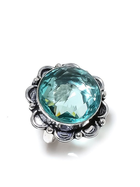 Natural Aqua Apatite Gemstone Handmade 925 Sterling Silver Gift Ring Size 9