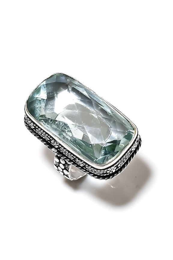 Natural Aqua Apatite Gemstone Handmade 925 Sterling Silver Ring Size 7