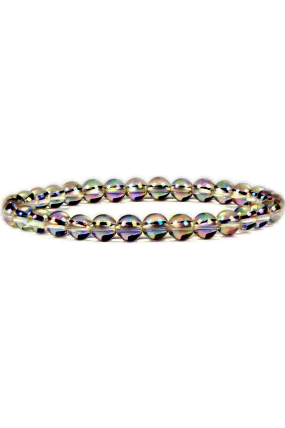 Natural Aqua Aura Clear Quartz 6mm Round Shape Smooth Cut Beads Stretchable Bracelet for Men & Women.