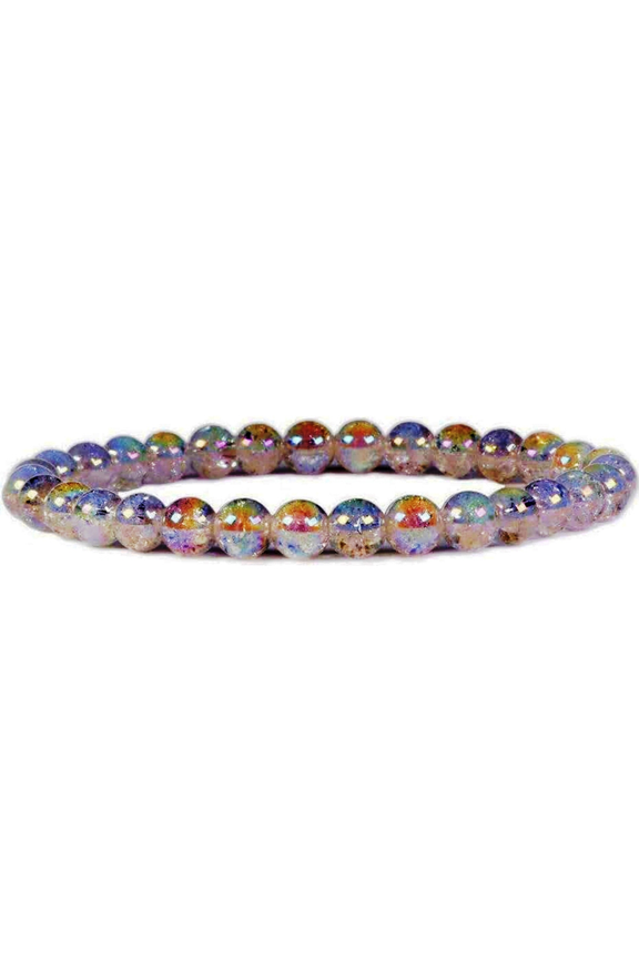 Natural Aqua Aura Crackle Quartz 6mm Round Shape Smooth Cut Beads Stretchable Bracelet for Men & Women.