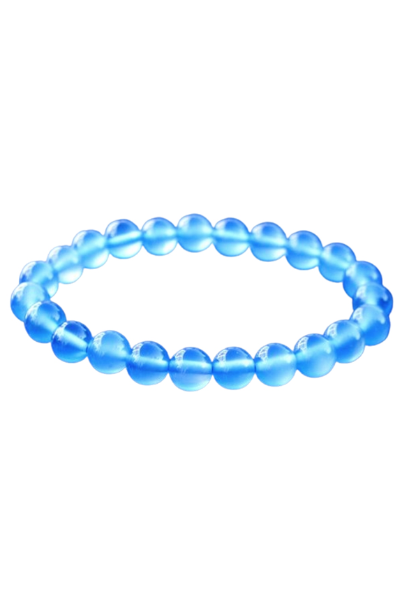Natural Aqua Blue Agate 8mm Round Shape Smooth Cut Beads Stretchable Bracelet for Men & Women.