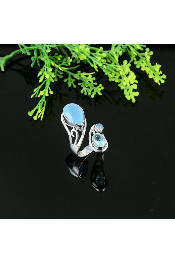 Natural Aqua Chalcedony Gemstone 925 Sterling Silver Gift Ring Size 8.5