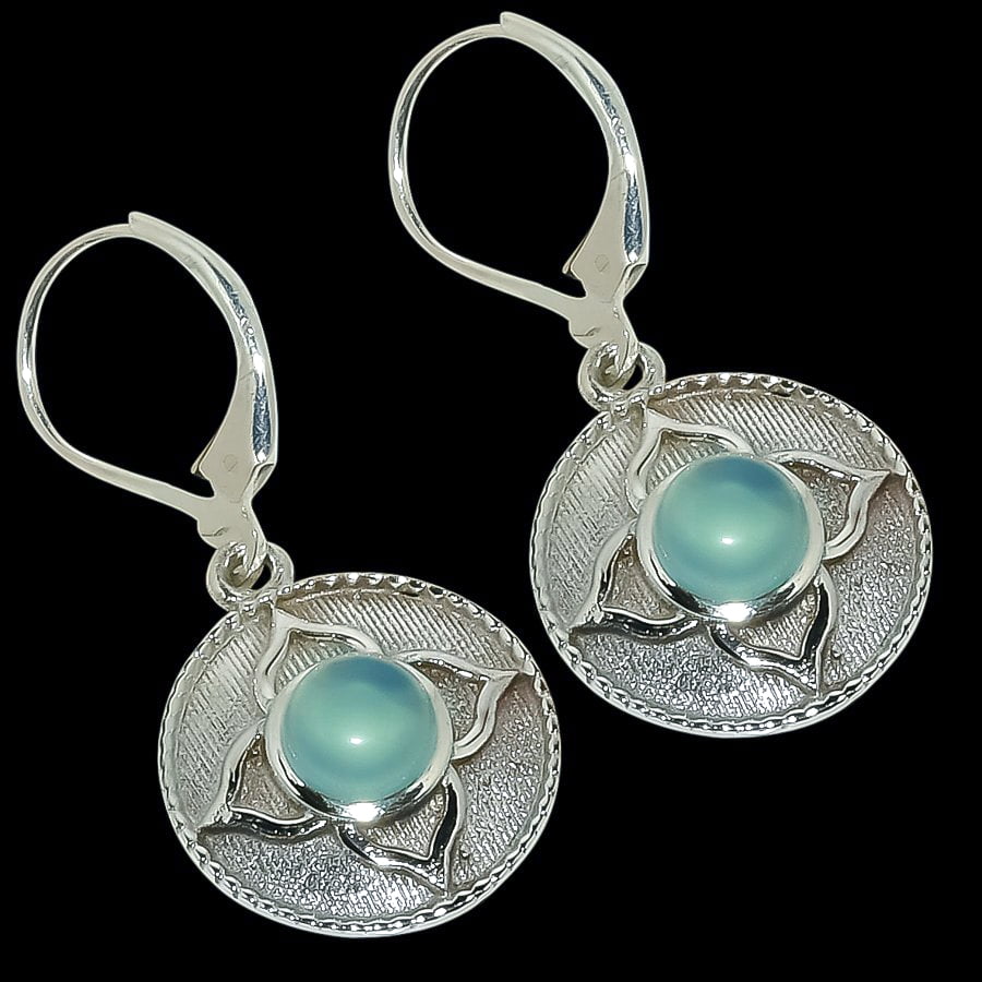 DIVINESILVERUSAINC Natural Aqua Chalcedony Gemstone Handmade 925 Sterling Silver Earring 1.25"
