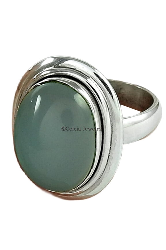 Natural Aqua Chalcedony Gemstone Ring, Real 925k Sterling Silver Ring, Special Design Jewelry, Exclusive Ring, Statement Ring, Signet Ring, Solitaire Ring, Gift For Girlfriend (Aqua Chalcedony, 3.5)