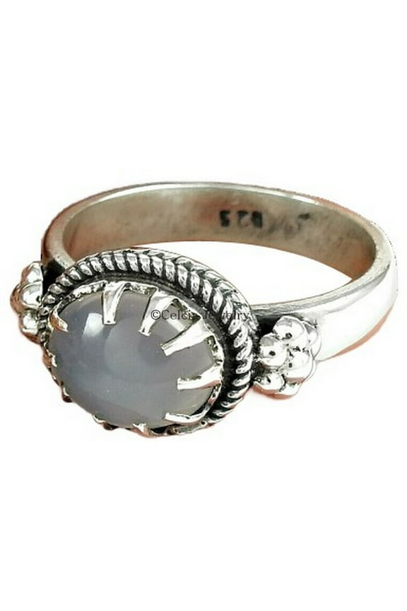 Natural Aqua Chalcedony Handmade Fine Jewelry, Solitaire Promise Wedding Ring, Stunning Ring, Pinky Ring, Celtic Ring, Delicate Perfect Ring, Bohemian Everyday Ring (Aqua-Chalcedony, Size 7)