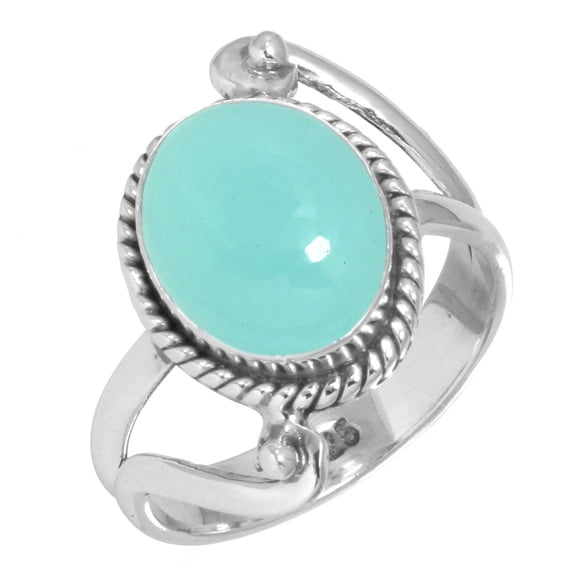 Natural Aqua Chalcedony Ring 925 Sterling Silver Handmade Jewelry