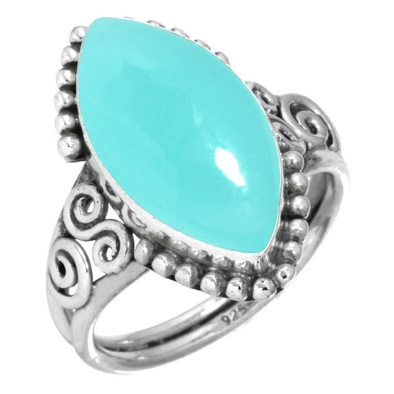 Natural Aqua Chalcedony Ring 925 Sterling Silver Handmade Jewelry