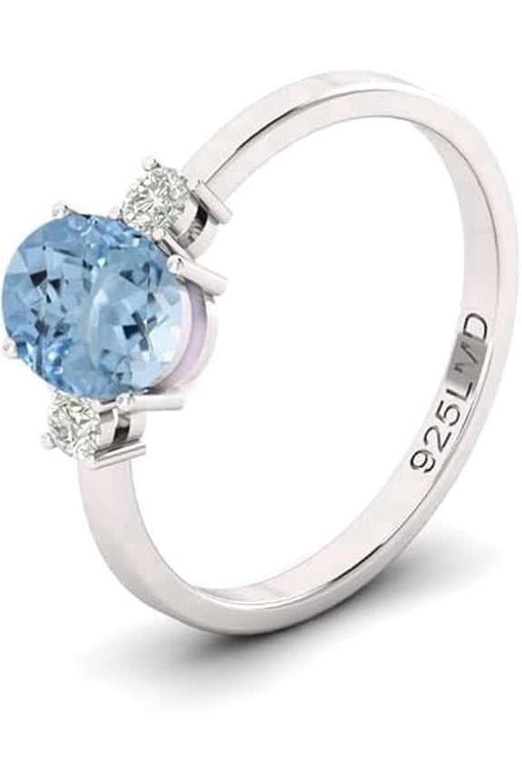 Natural Aquamarine 6×8 mm 0.80 ct Sterling Silver Ring — 925 Silver Band, Genuine Gemstone, Women’s/Unisex Style