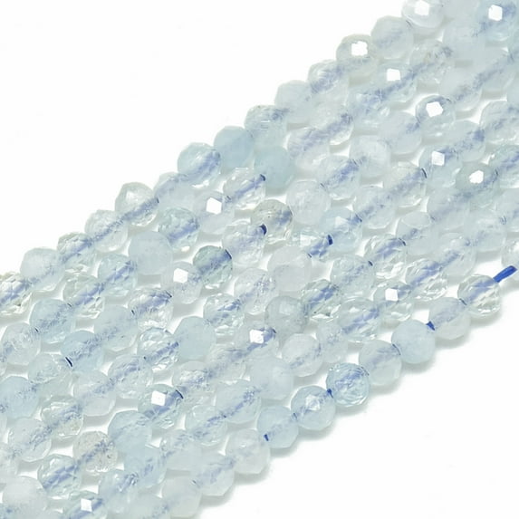 Natural Aquamarine Beads Strands Faceted Round 2~2.5mm Hole: 0.3mm