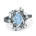 thumbnail image 1 of Natural Aquamarine Black Tone Silver Size-7 Oval Vintage Style Cocktail Ring Floral Cluster Marquise CZ Wedding Engagement Ring 925 Sterling Silver Gifts For Her, 1 of 6