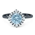 thumbnail image 1 of Natural Aquamarine Black Tone Silver Size-8 Art Deco Round Vintage Style Halo CZ Wedding Engagement Rings For Women 925 Sterling Silver Gifts For Her, 1 of 6