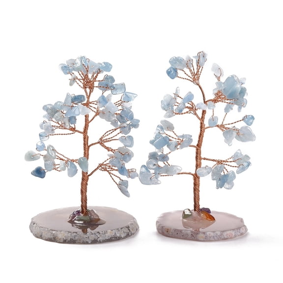 Natural Aquamarine Chips Agate Pedestal Display Decorations Tree of Life Healing Stone Tree for Reiki Healing Crystals Balancing Cadmium Free Lead Free 59~70x47~65x100~114mm