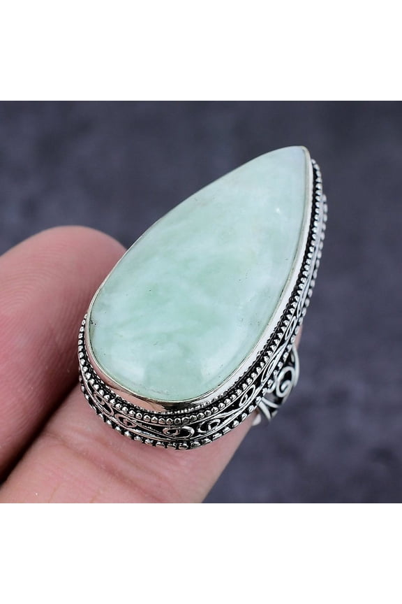 Natural Aquamarine Gemstone Handmade 925 Sterling Silver Jewelry Ring S.10