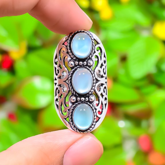 Natural Aquamarine Gemstone Handmade 925 Sterling Silver Ring Size 7.5
